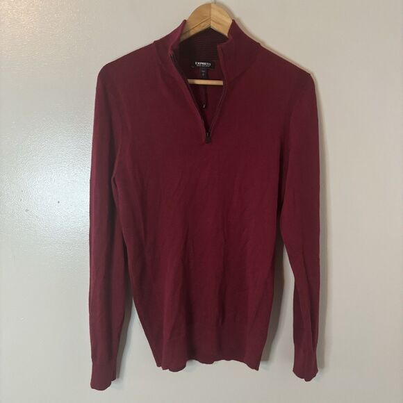 Express NEW Merino Wool Blend 1/4 Zip Sweater Men’s Maroon Pullover Sz Small - Picture 1 of 6